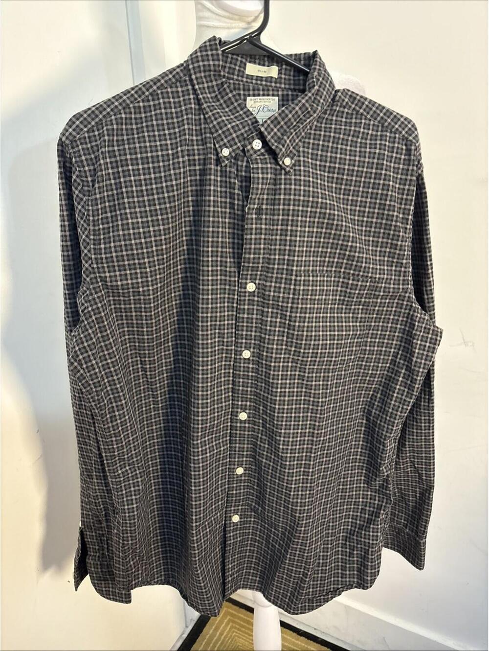 J. CREW Men’s Button-Up LS Plaid Large Tailored Slim Fit Tartan Organic Cotton